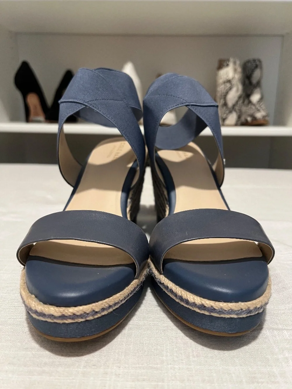 Cole Haan - Cloudfeel Espadrille Wedge Sandal - Blue Leather - Size 9 - NWOB